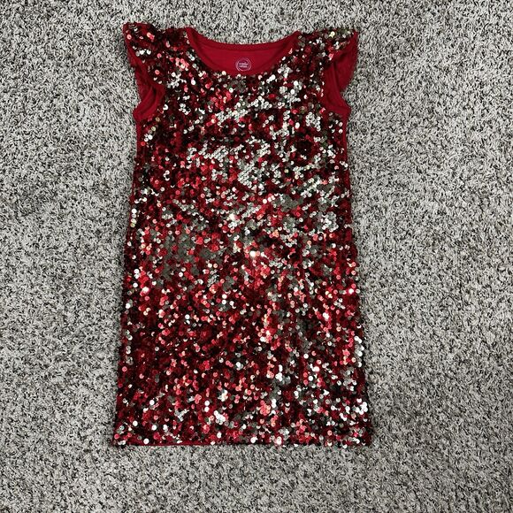 Wonder Nation Girl's Sz S 6-6X Sequence Red Knee Length Dress Holiday Festive - Picture 1 of 7
